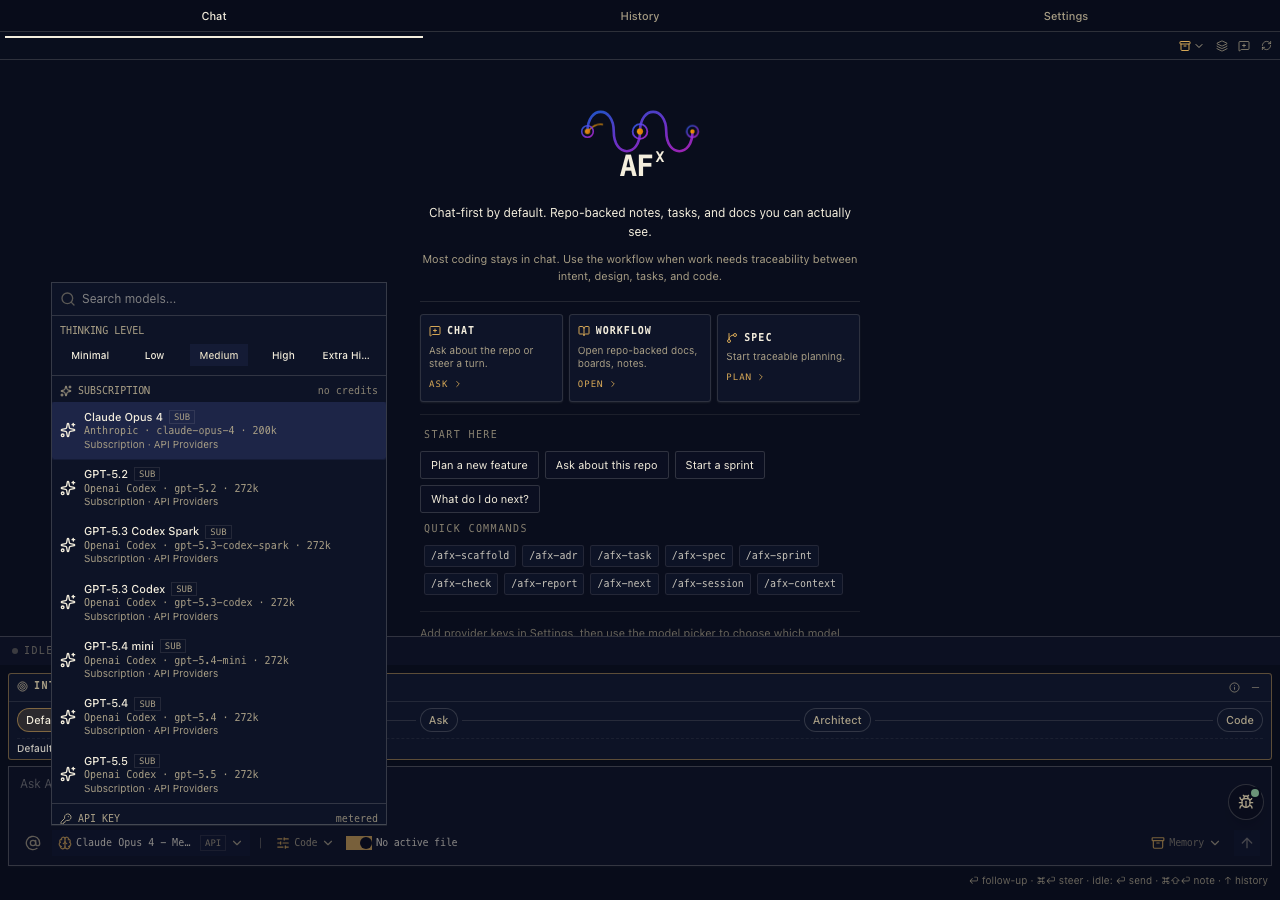 AgenticFlowX model selector grouped by configured provider