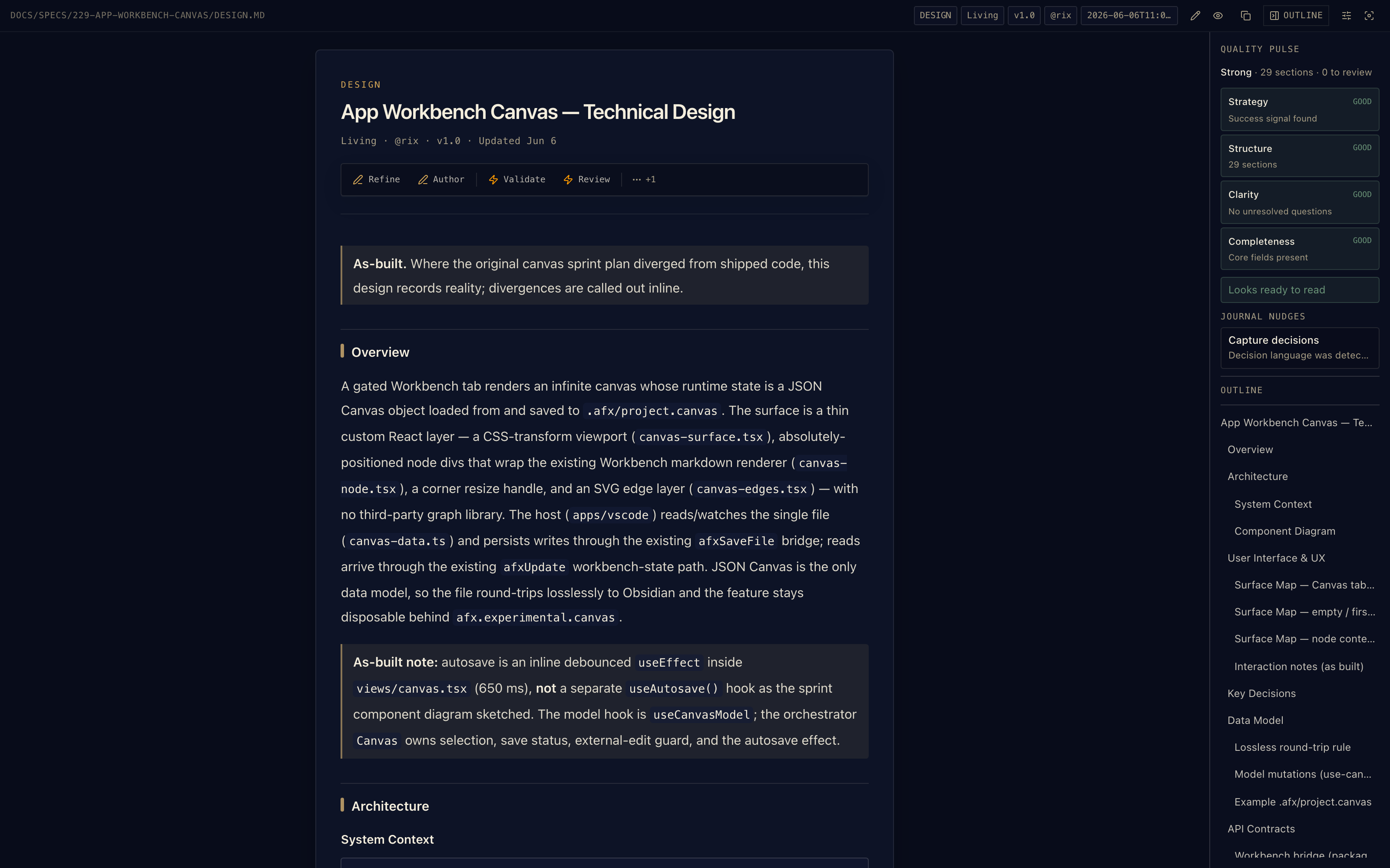 A design document in the previewer