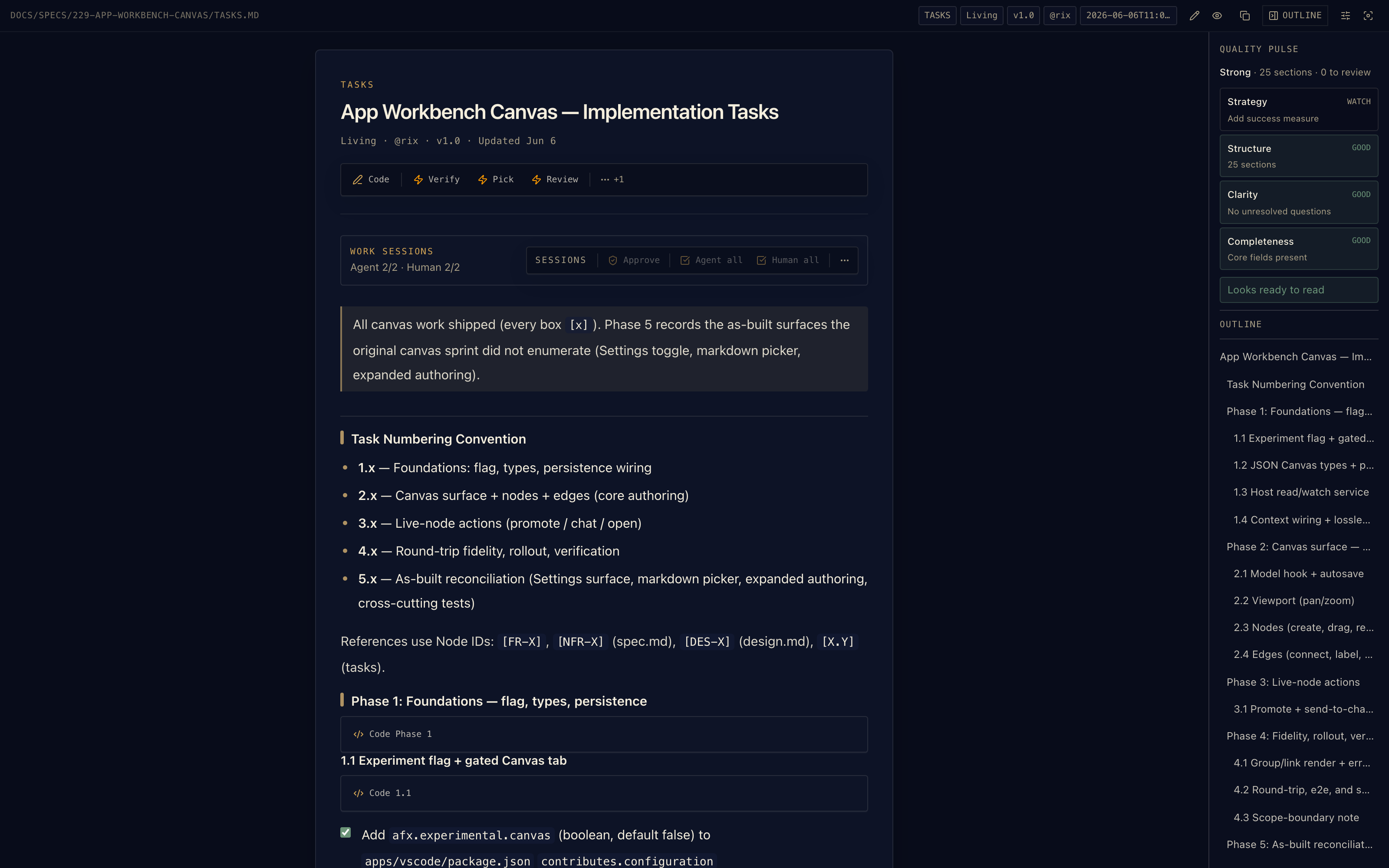 A task list in the previewer with runnable rows