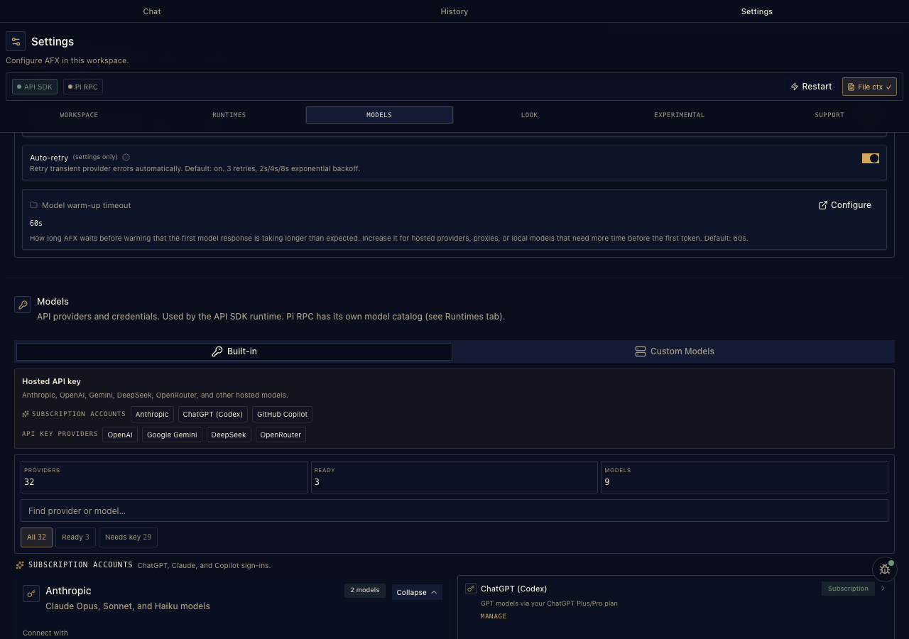 Provider settings showing OAuth subscription sign-ins