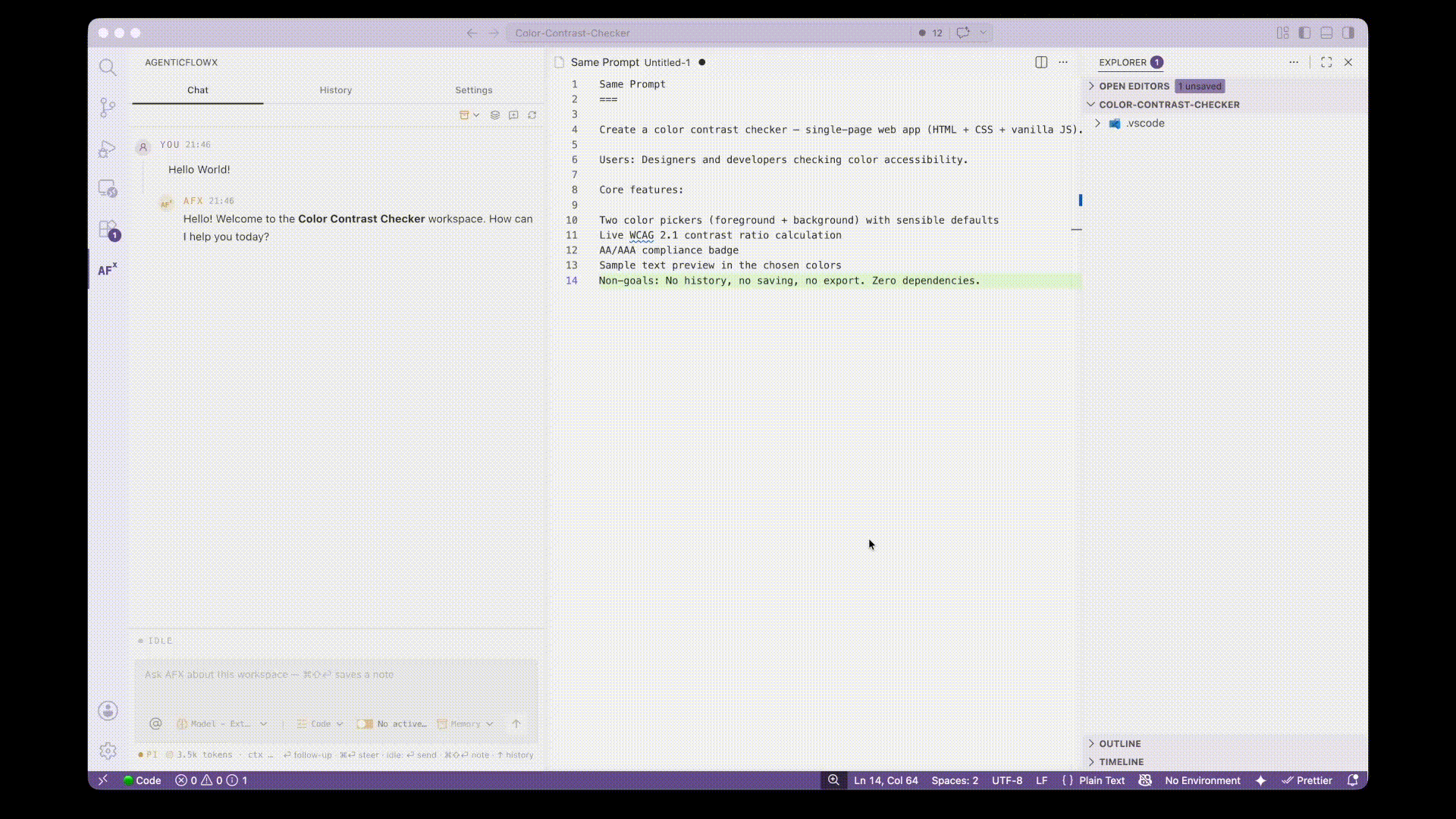 AgenticFlowX SDD walkthrough in VS Code